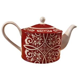 Noble Excellence Rare HTF Moroccan Red White‎ Teapot Dishwasher Microwave Safe